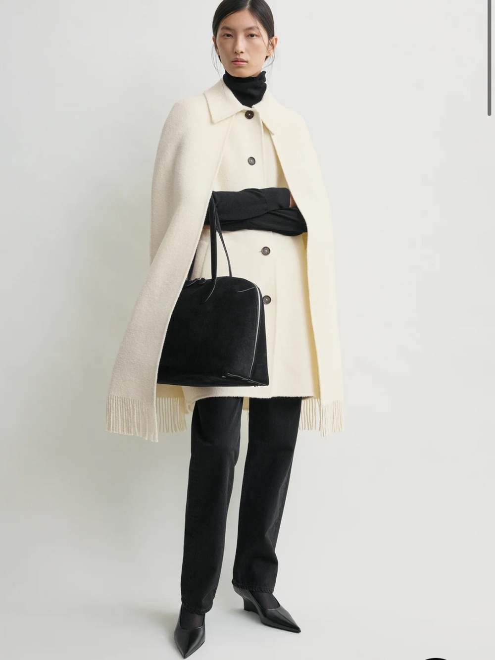 Toteme Ivory Fringe Wool Cape Coat